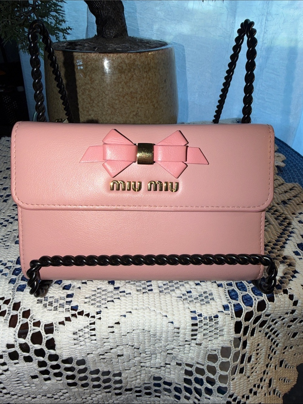 Miu Miu Blush Pink Leather Compact Wallet.